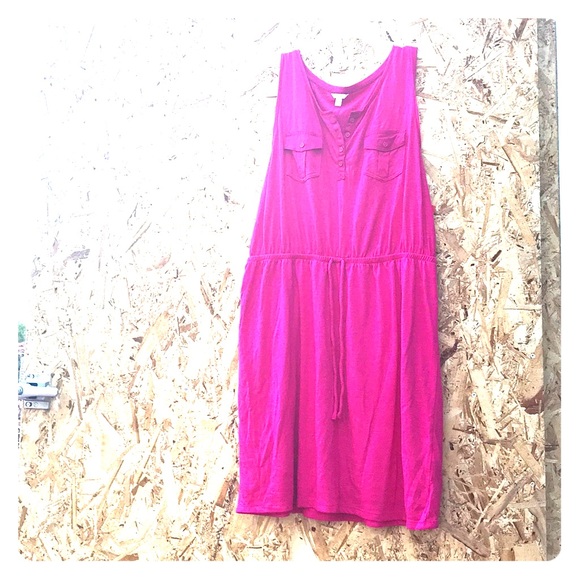 - Sonoma pocket pink berry Henley knee length dress Large shirt dress - Picture 2 of 9